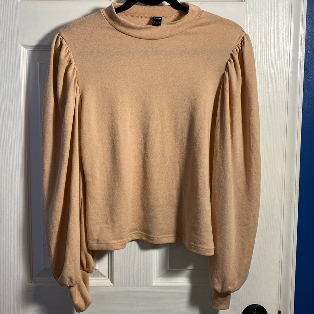 SHEIN Balloon Sleeve Sweater Beige Large